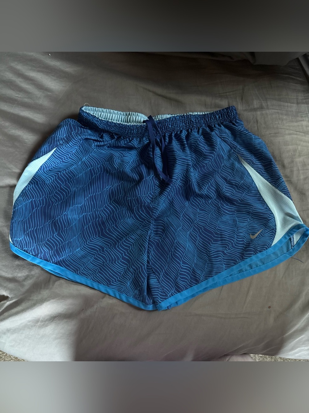 Kids Nike Blue Patterned Athletic Shorts With Liner and Drawstrings